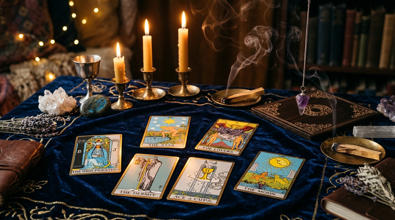 Mesa de atendimento e leitura de Tarot com Georgia Cappi
